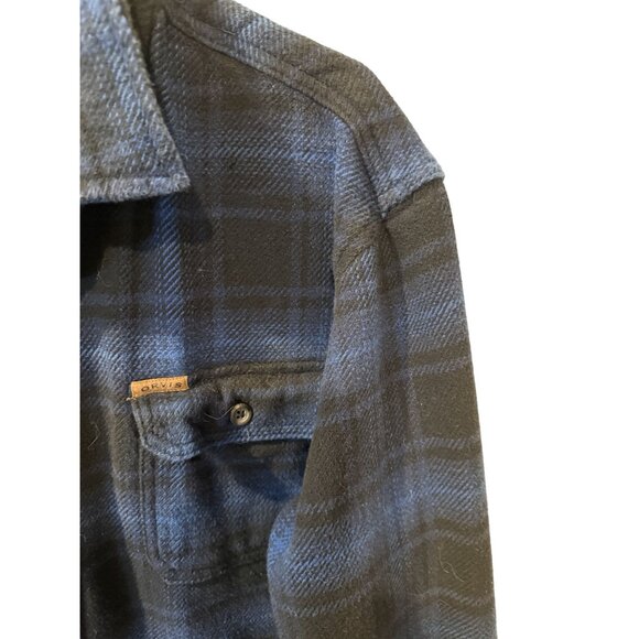 Orvis Mens Heavy Blue & Black Plaid Flannel Button-Up Shirt L - Picture 2 of 4